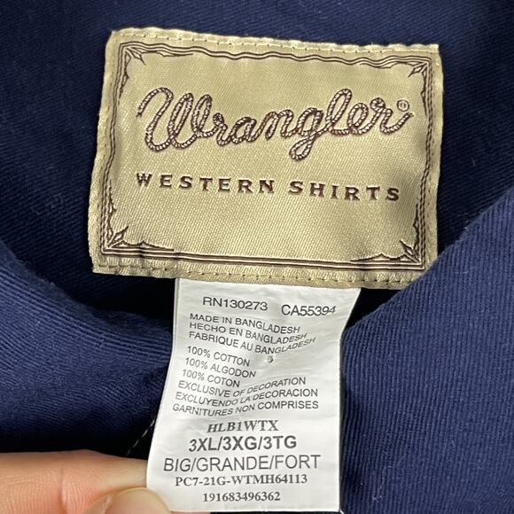 Wrangler Western Shirt Mens 3XL Button Down Texas Flag Embroidery Cowboy Rodeo - Picture 4 of 11